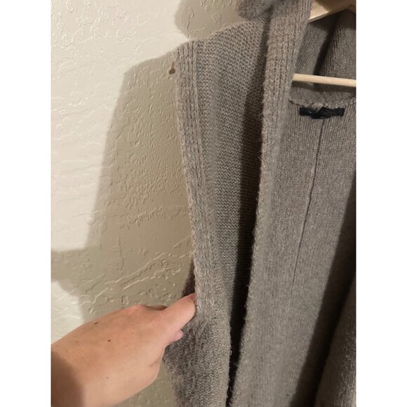 Tahari Wool Blend Tan Sleeveless Hooded Casual Sweater Vest Long Cardigan - Picture 5 of 10